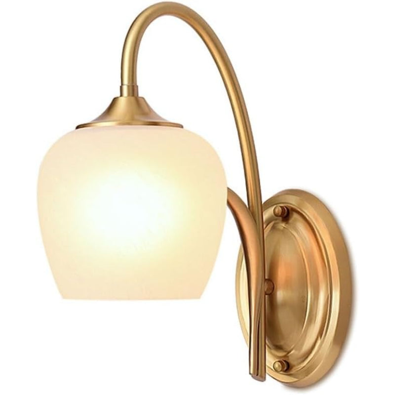 Vintage Brass Frosted‑Glass Gooseneck Wall Sconce
