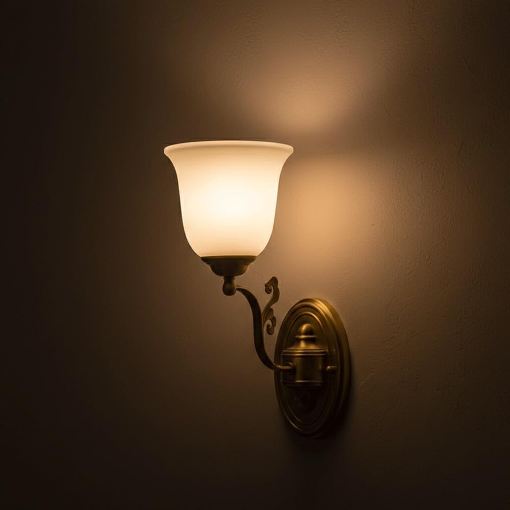 Vintage Brass Frosted‑Glass Wall Sconce Lamp