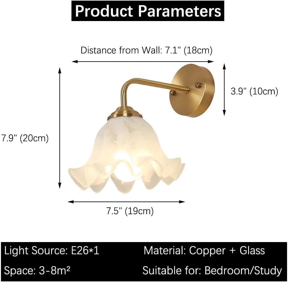 Vintage Brass Scalloped‑Glass Floral Wall Sconce