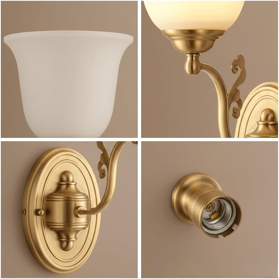 Vintage Brass Frosted‑Glass Wall Sconce Lamp