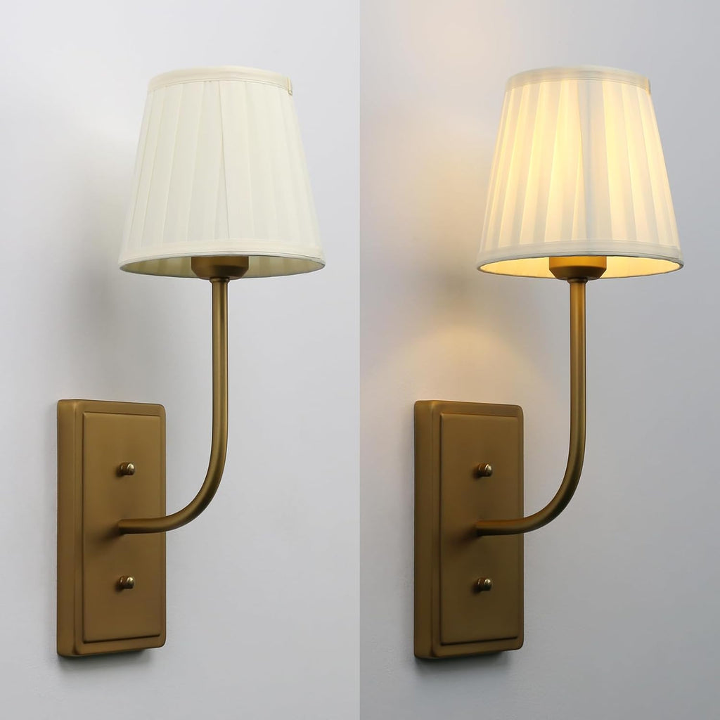 Antique Brass Fabric‑Shade Wall Sconce