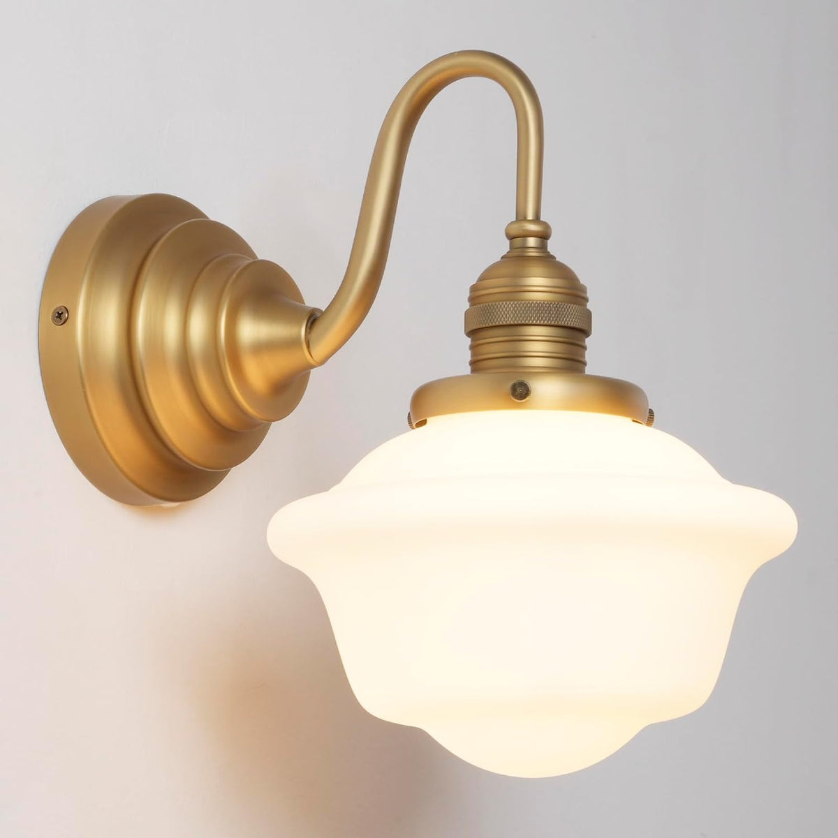 Brass Gold Milk Glass Vintage Wall Sconce