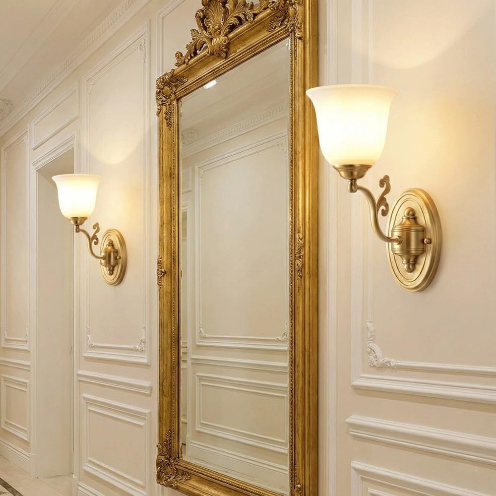 Vintage Brass Frosted‑Glass Wall Sconce Lamp