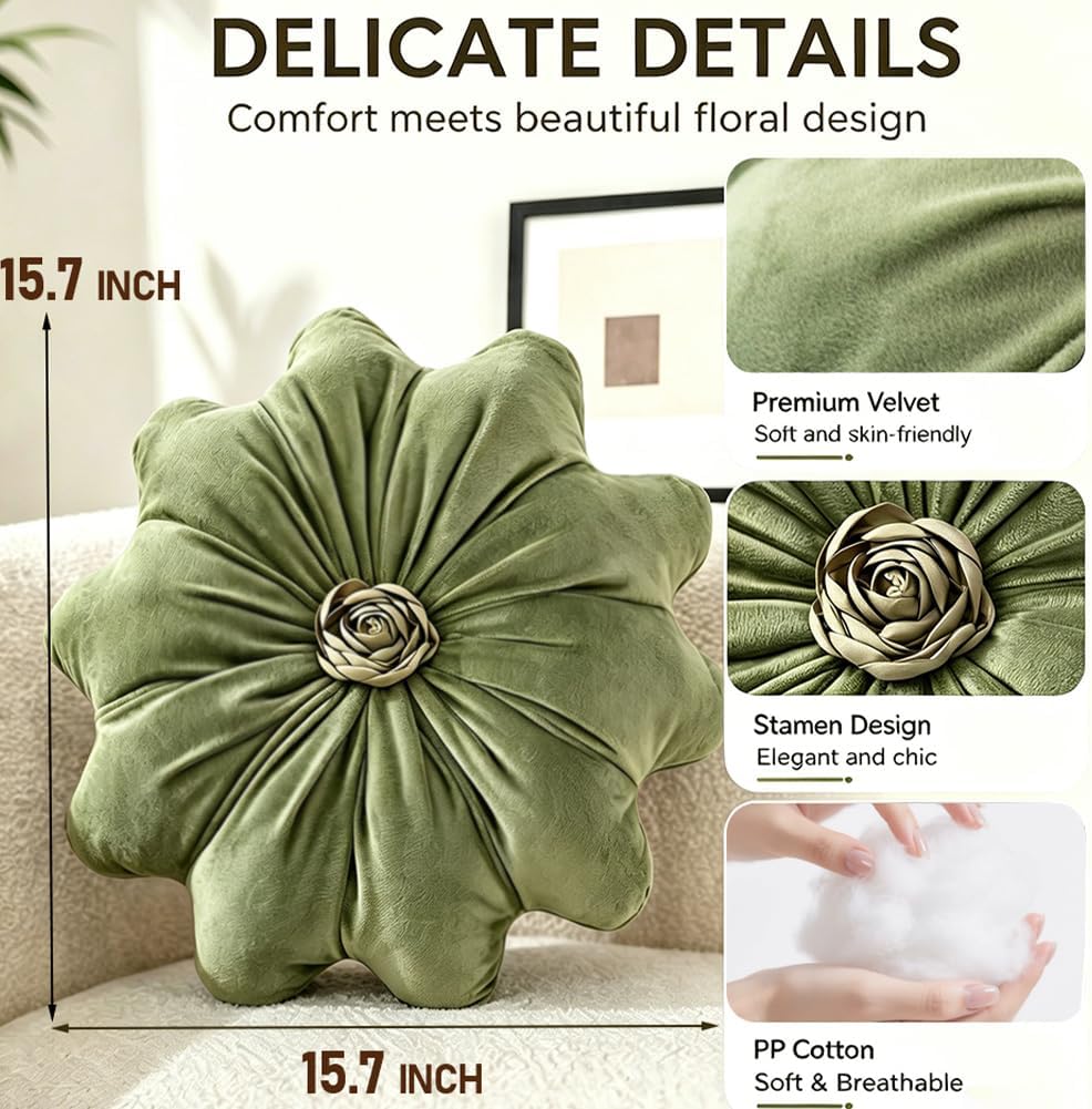 Velvet Flower‑Shaped Round Throw Pillow