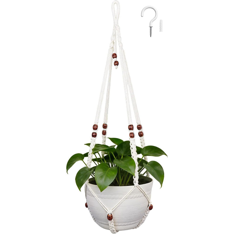 Wood‑Beaded Macrame Plant Hanger Basket