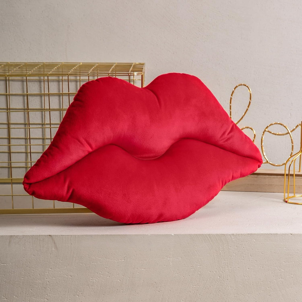 Velvet Lip‑Shaped Accent Throw Pillow