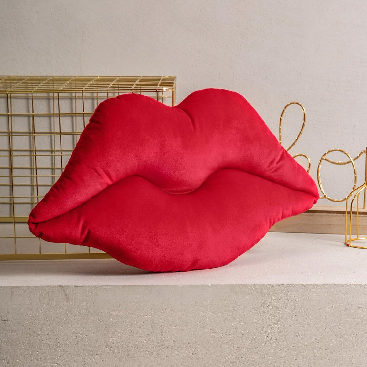 Velvet Lip‑Shaped Accent Throw Pillow