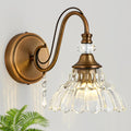 Vintage Brass Crystal Flower‑Shade Wall Sconce