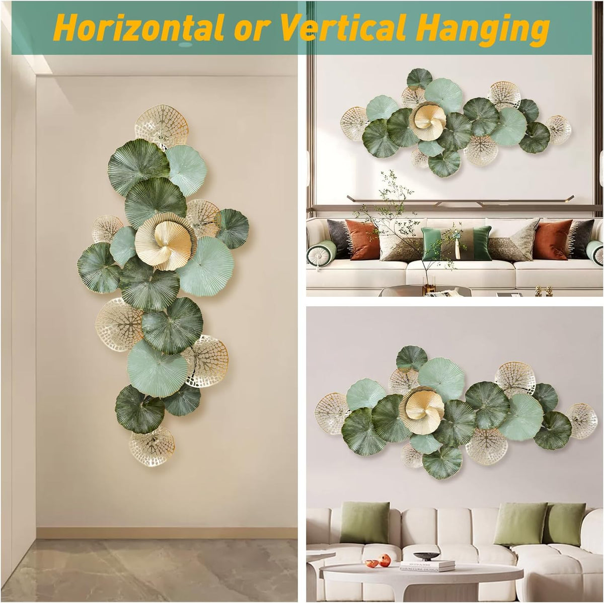 Large 3D Lotus Leaf Metal Wall Art