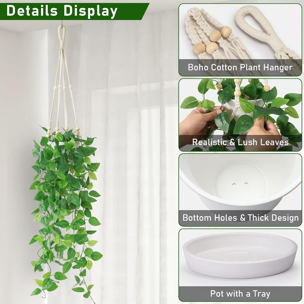 Boho Macrame Artificial Hanging Plant Decor