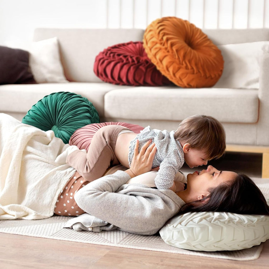 Velvet Pleated Round Floor Throw Pillow