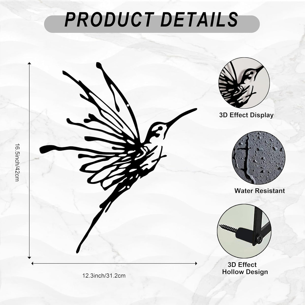 Metal Hummingbird Outdoor Wall Art Decor