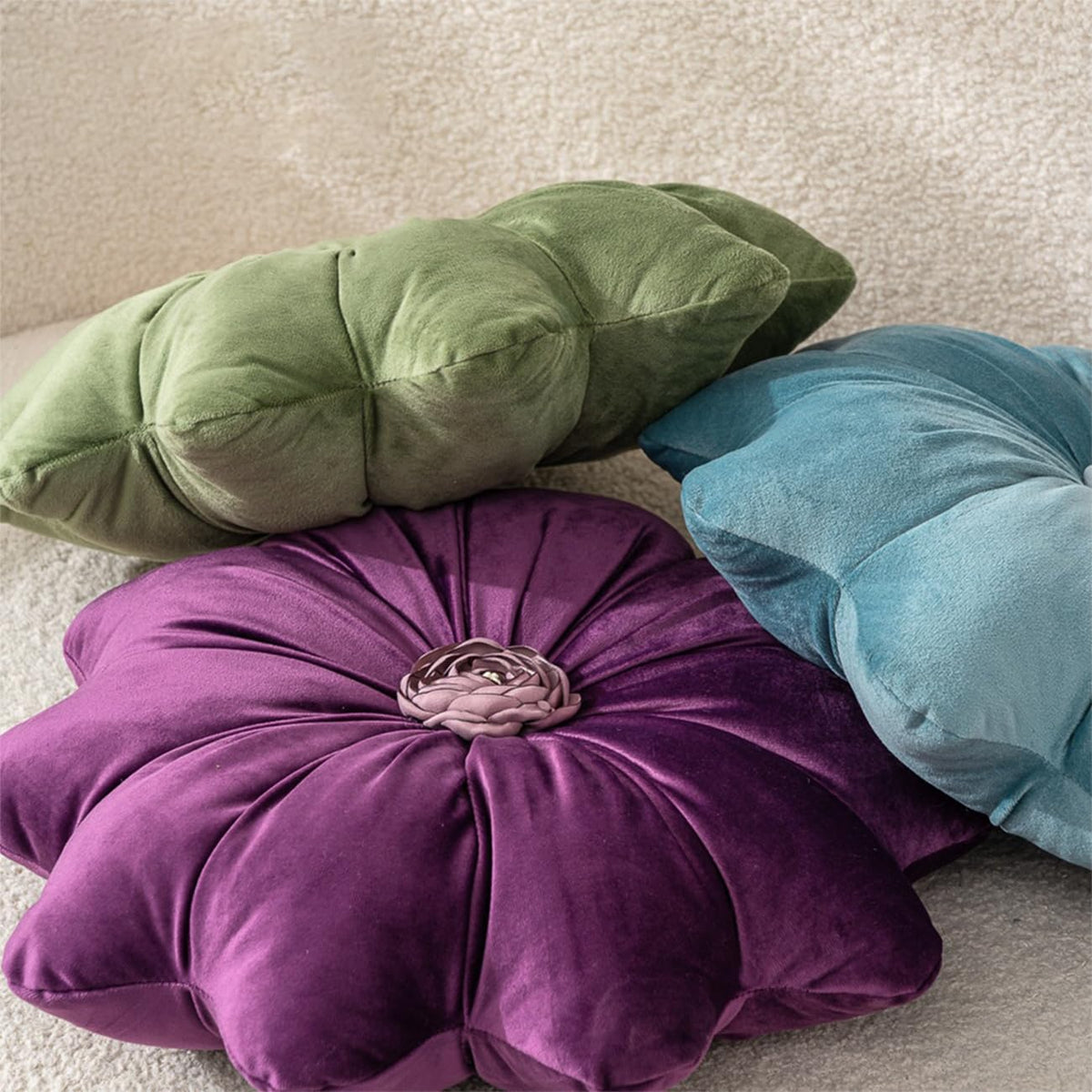 Velvet Flower‑Shaped Round Throw Pillow