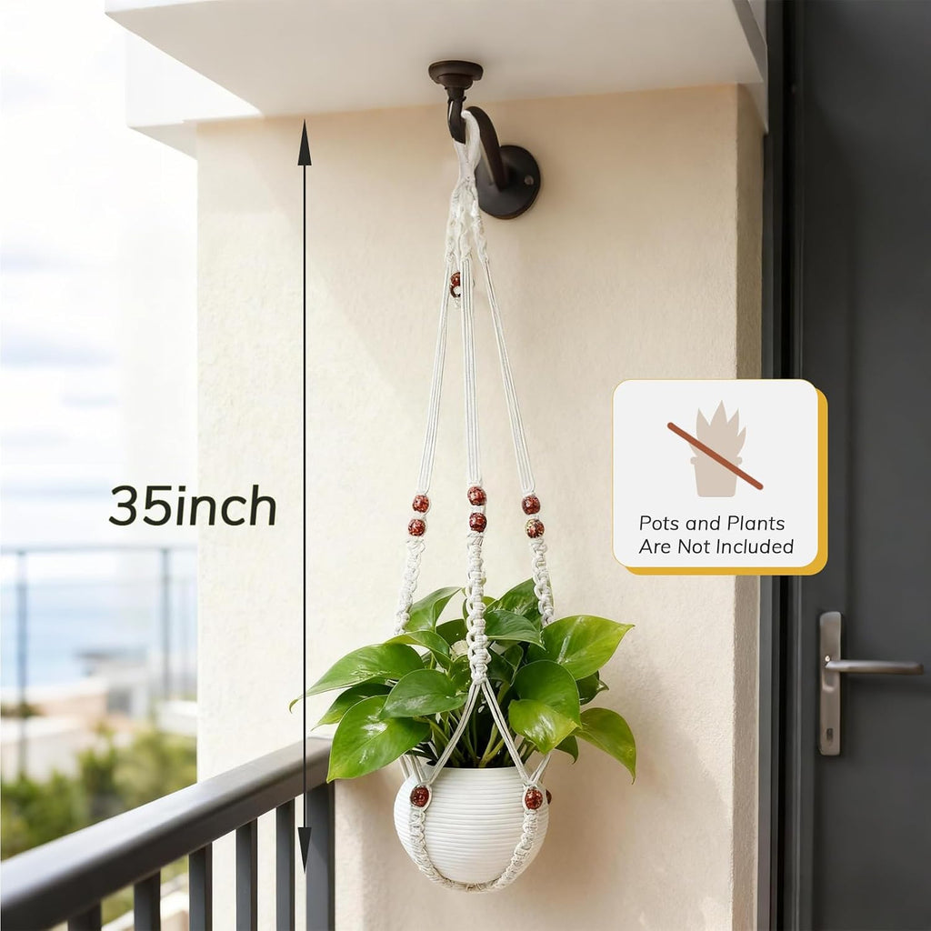 Wood‑Beaded Macrame Plant Hanger Basket