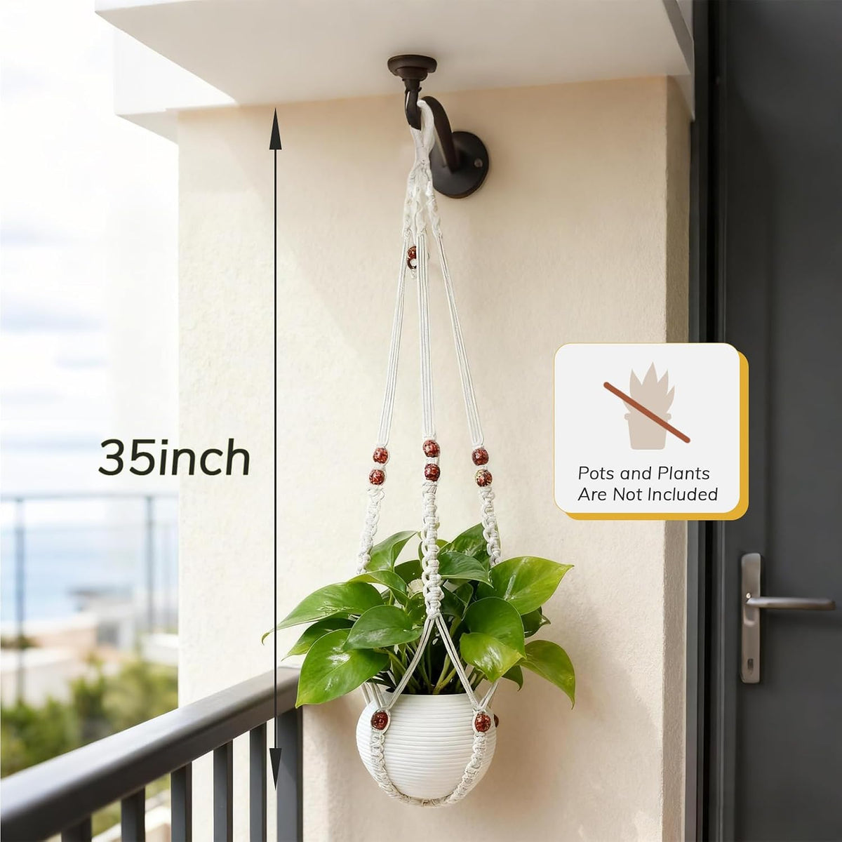 Wood‑Beaded Macrame Plant Hanger Basket