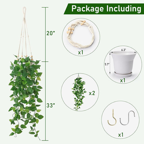 Boho Macrame Artificial Hanging Plant Decor