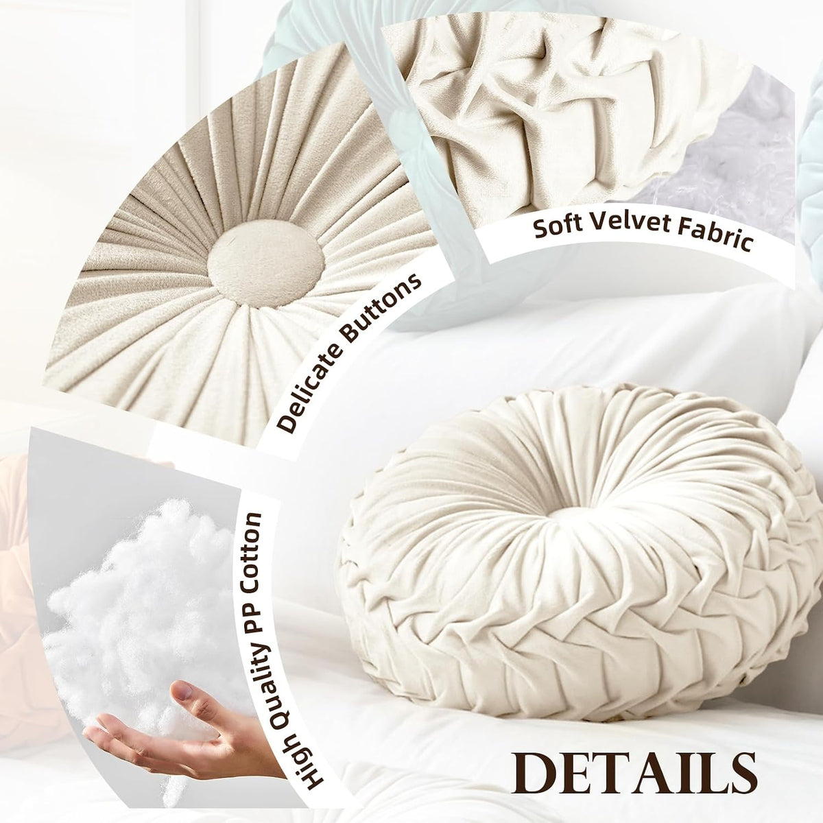 Velvet Pleated Round Floor Throw Pillow
