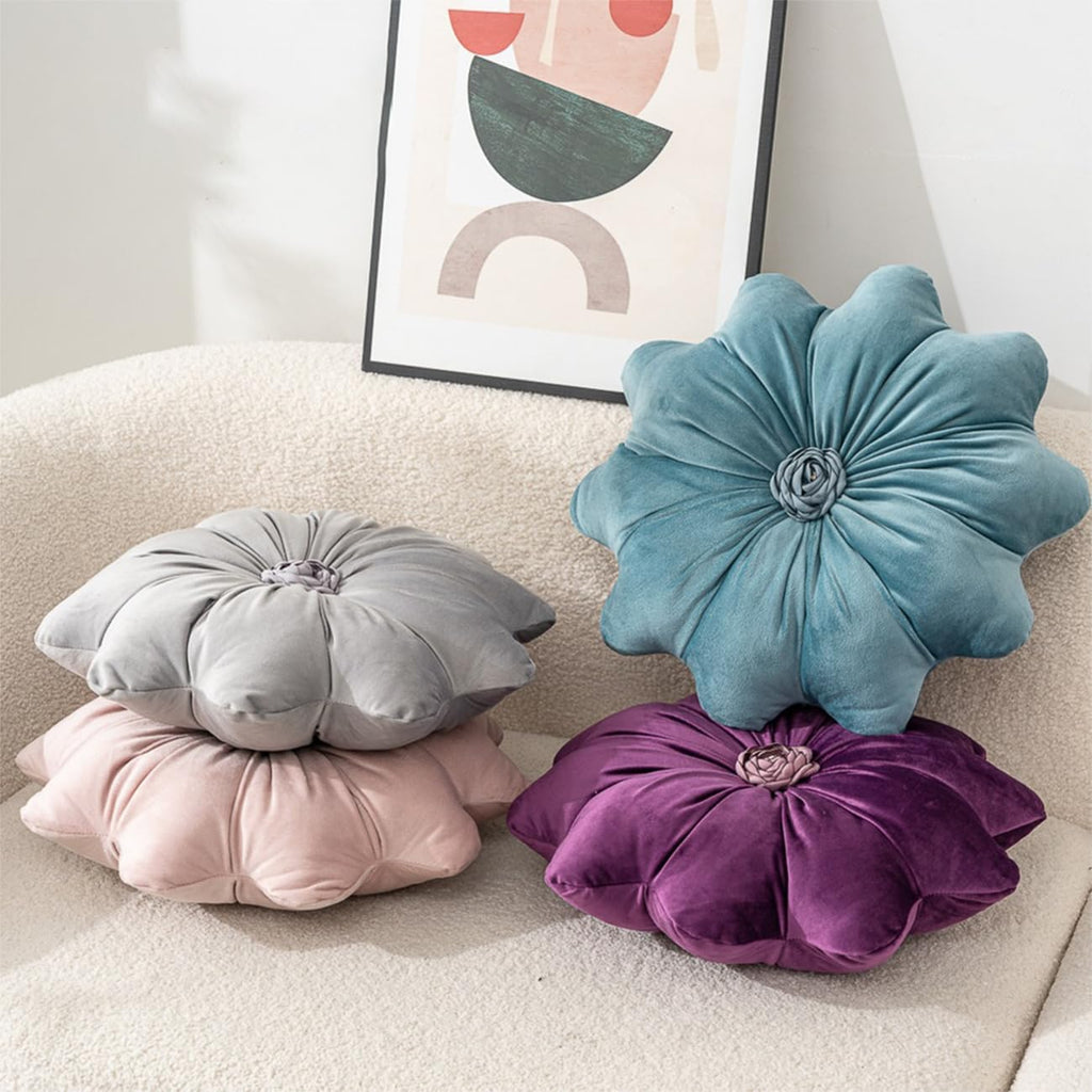Velvet Flower‑Shaped Round Throw Pillow