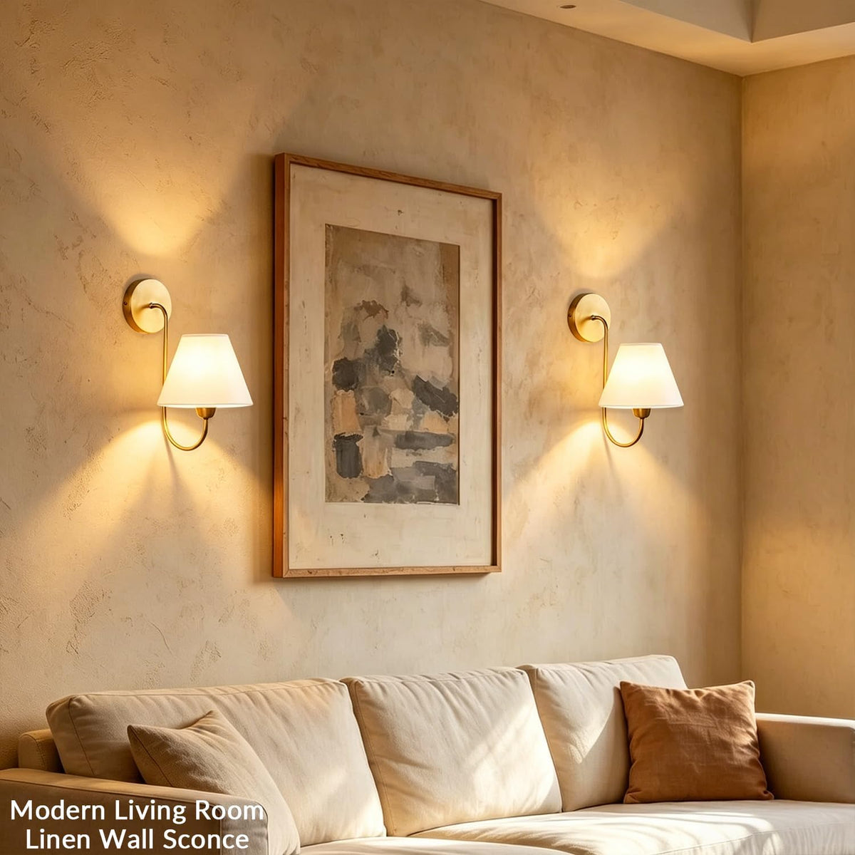 Antique Brass Linen‑Shade Swoop Wall Sconce