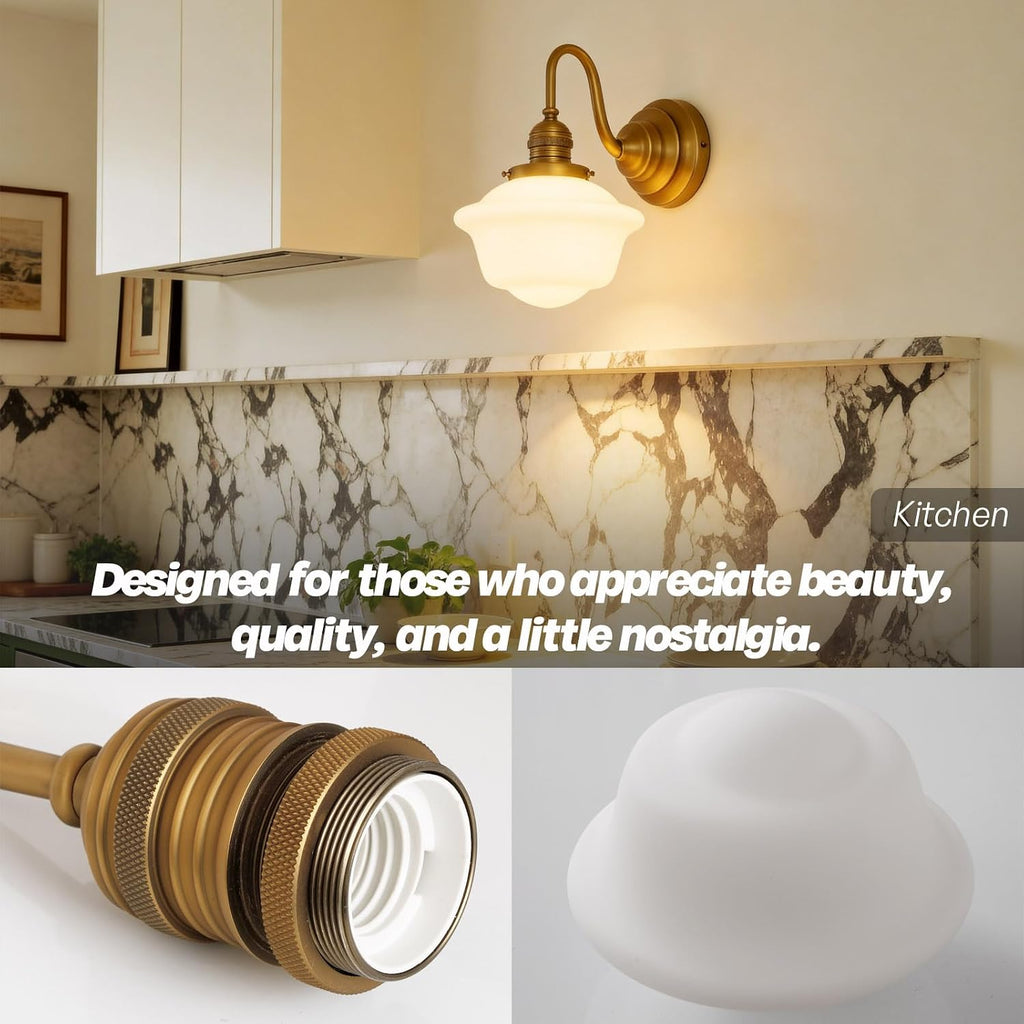 Brass Gold Milk Glass Vintage Wall Sconce