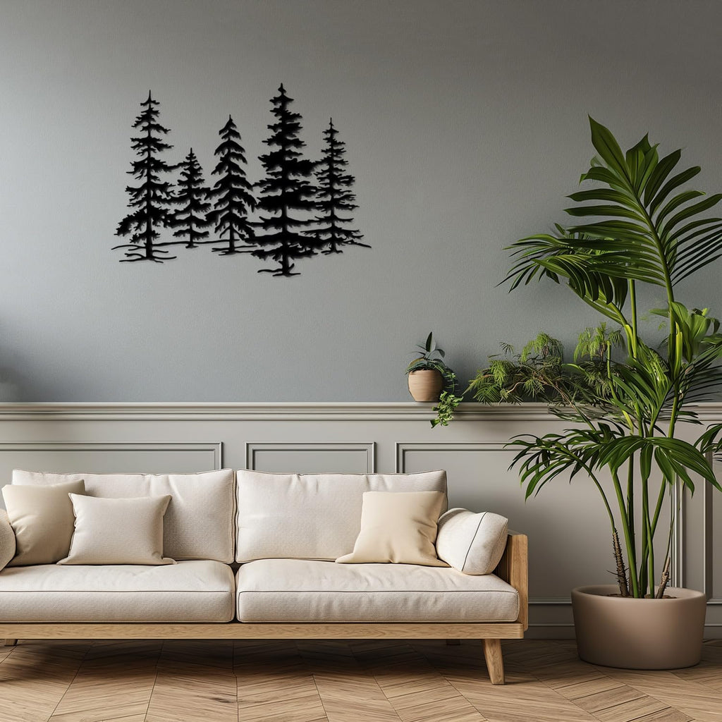 Metal Pine Tree Forest Wall Art Decor
