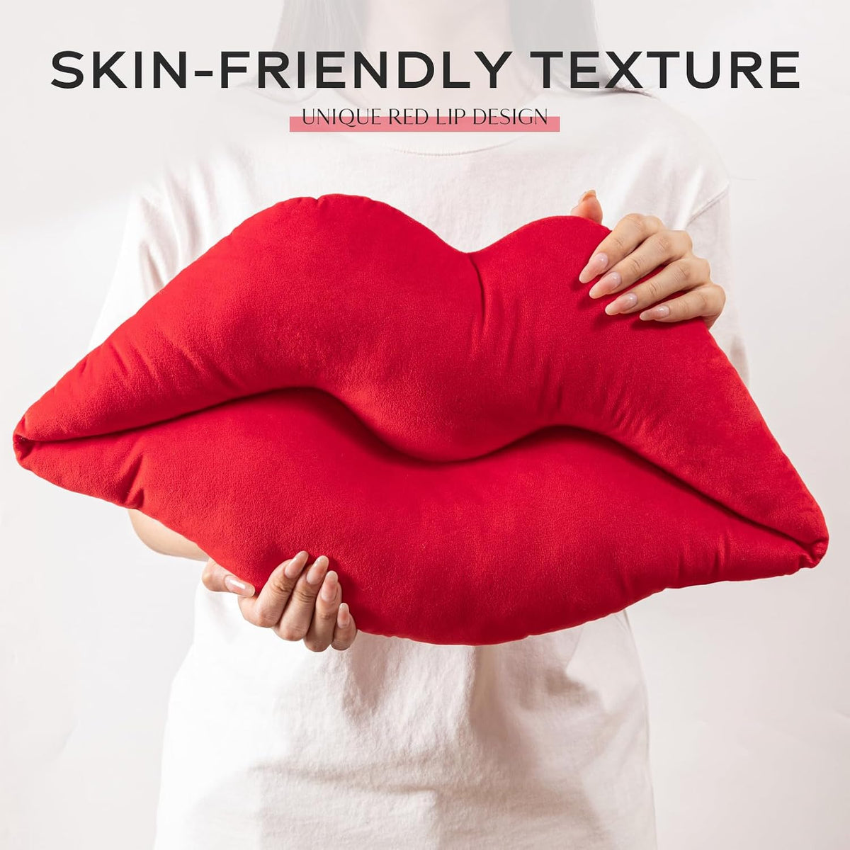 Velvet Lip‑Shaped Accent Throw Pillow