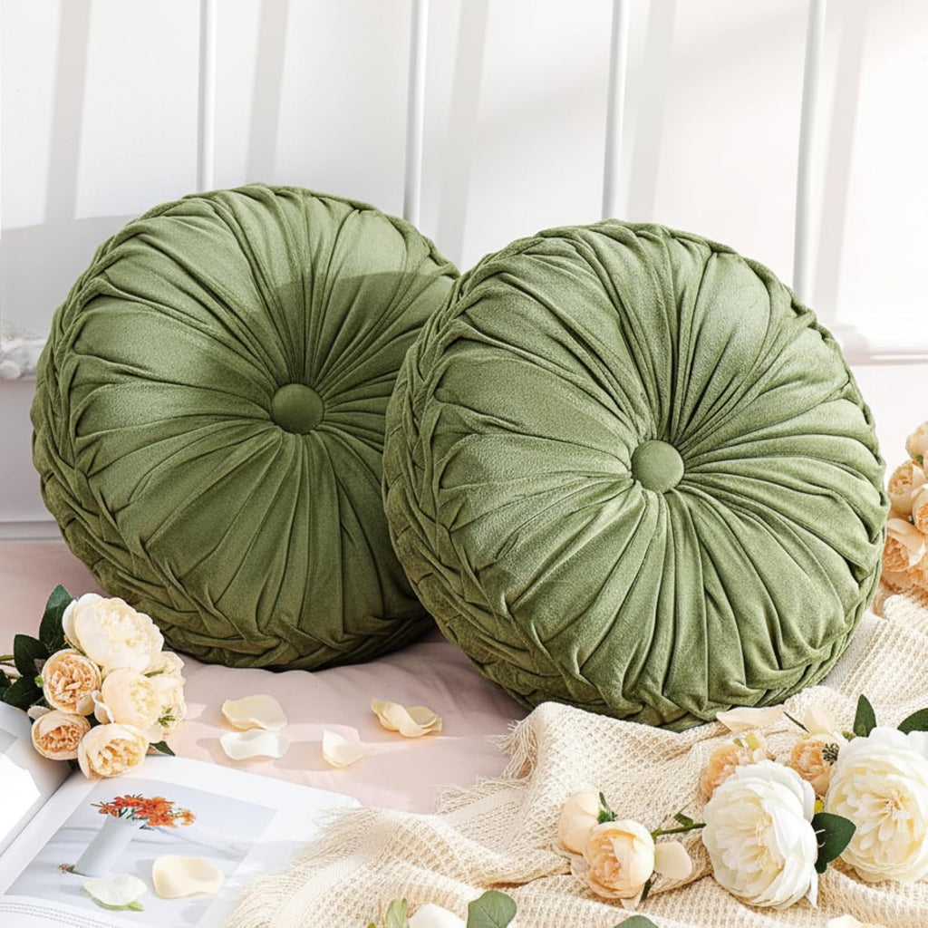 Pleated Velvet Round Decorative Throw Pillows