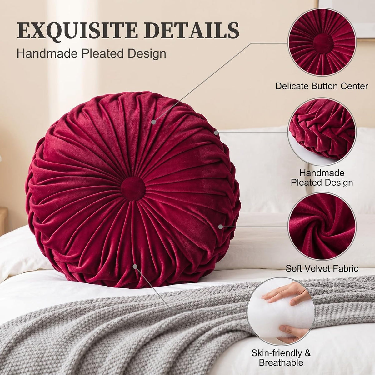 Handmade Velvet Round Decorative Pillow