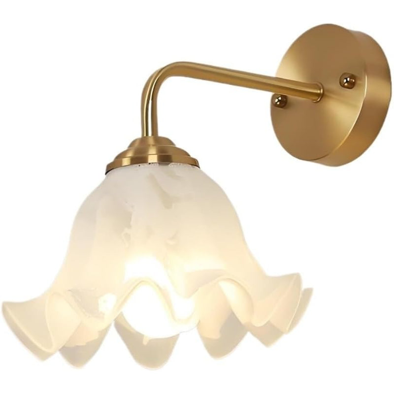 Vintage Brass Scalloped‑Glass Floral Wall Sconce