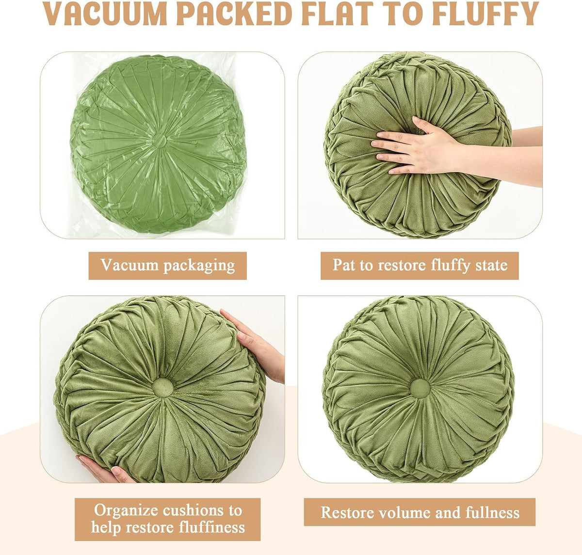 Pleated Velvet Round Decorative Throw Pillows