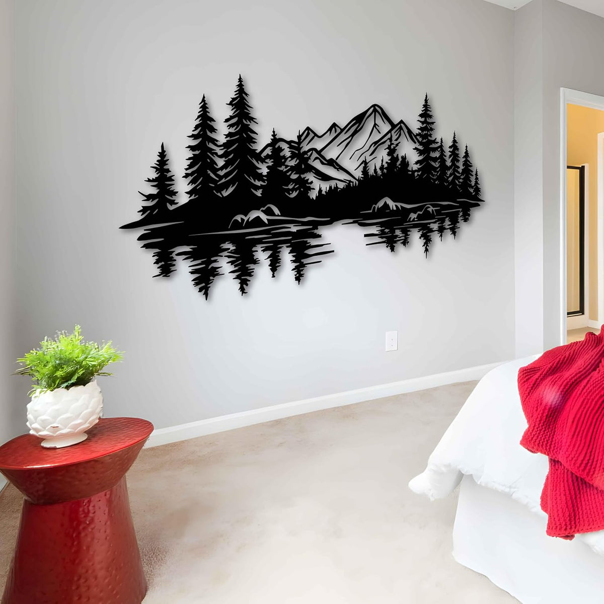 Mountain‑Lake Forest Metal Wall Art Decor