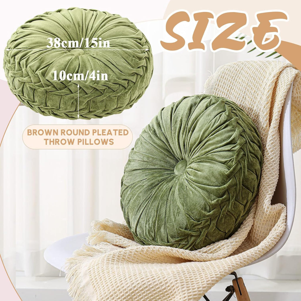 Pleated Velvet Round Decorative Throw Pillows