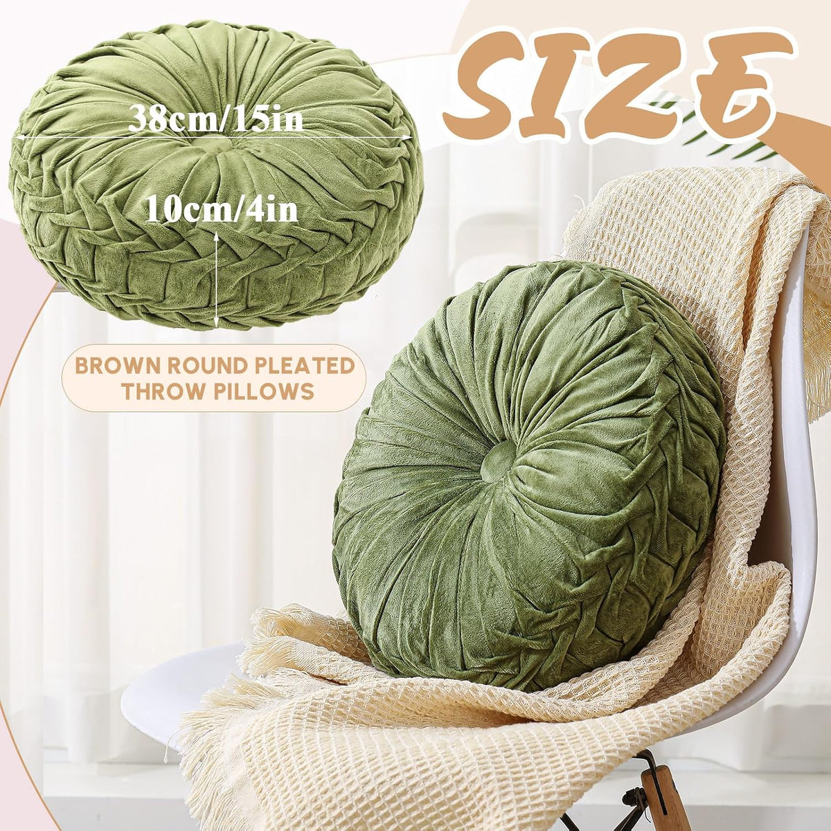 Pleated Velvet Round Decorative Throw Pillows