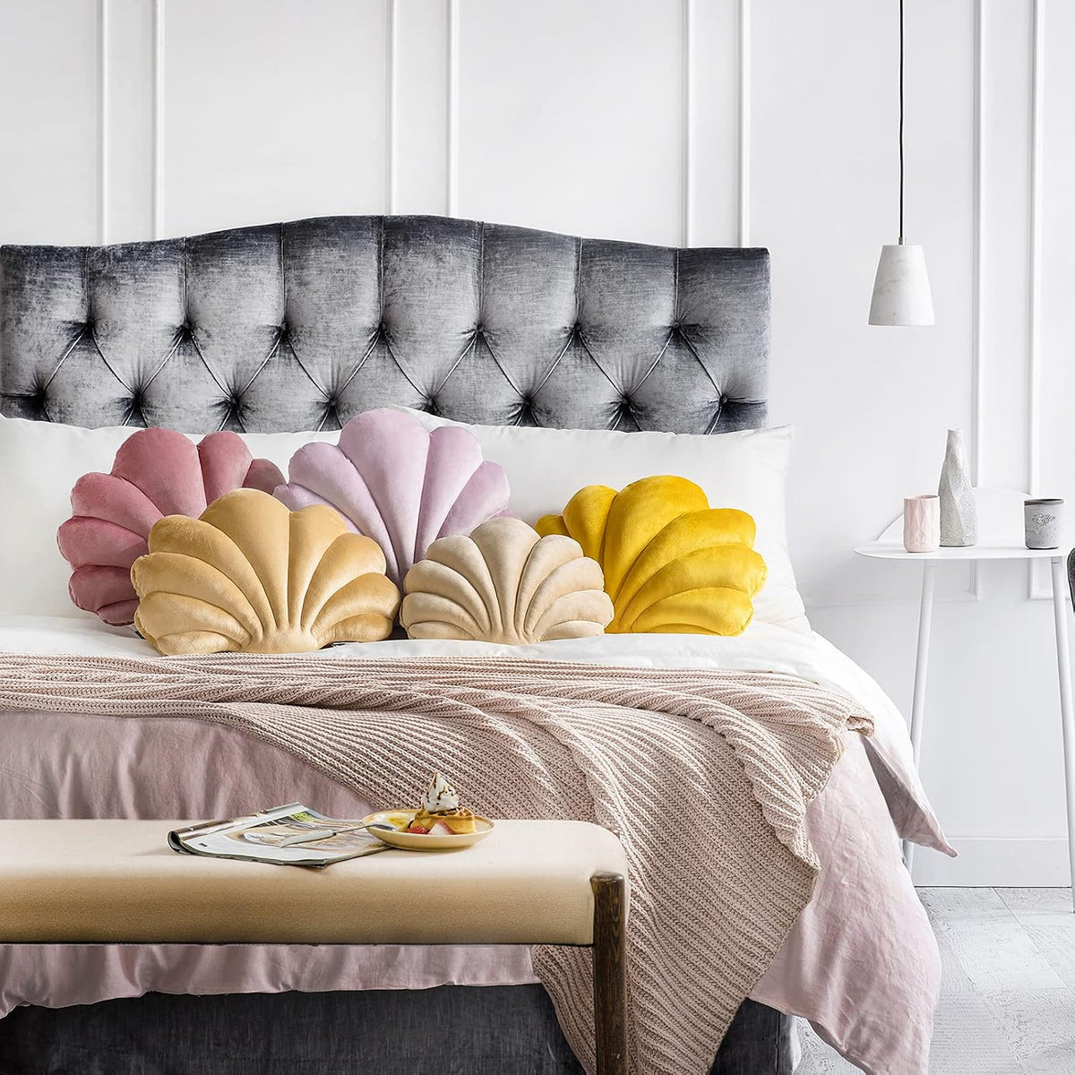 Velvet Shell‑Shaped Accent Throw Pillow