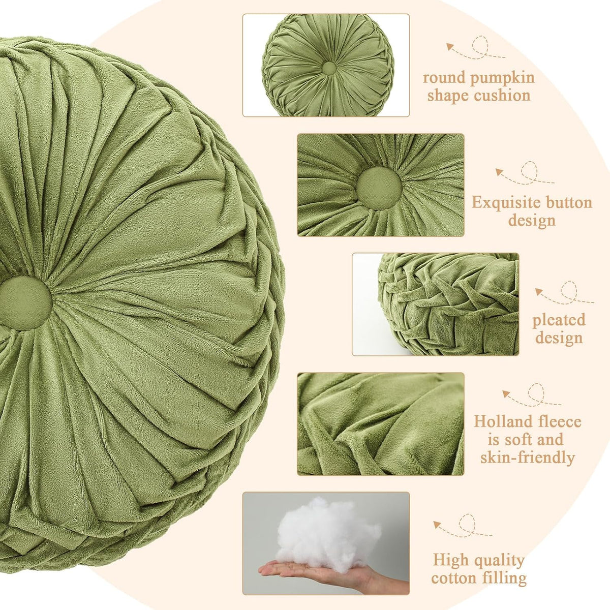 Pleated Velvet Round Decorative Throw Pillows