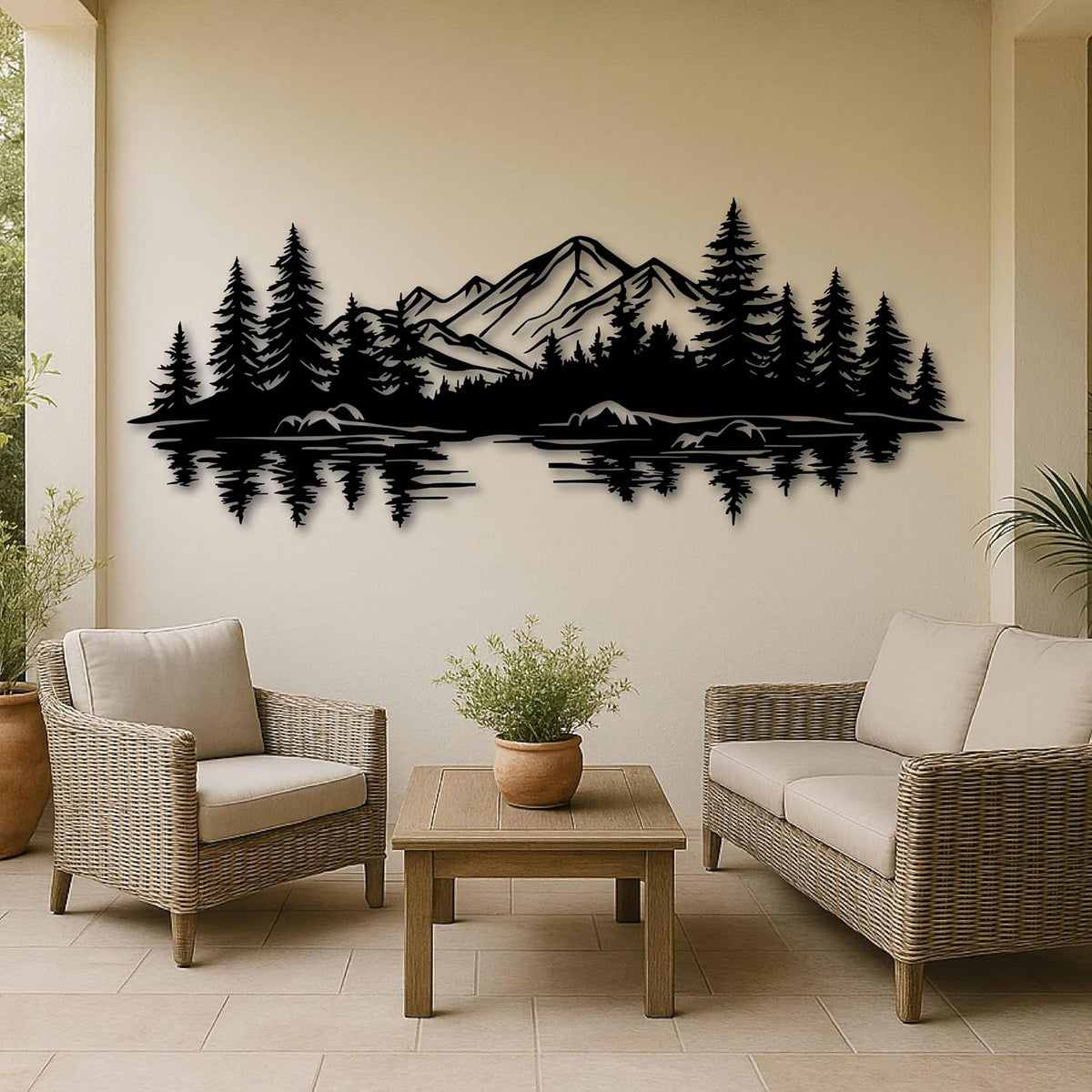 Mountain‑Lake Forest Metal Wall Art Decor