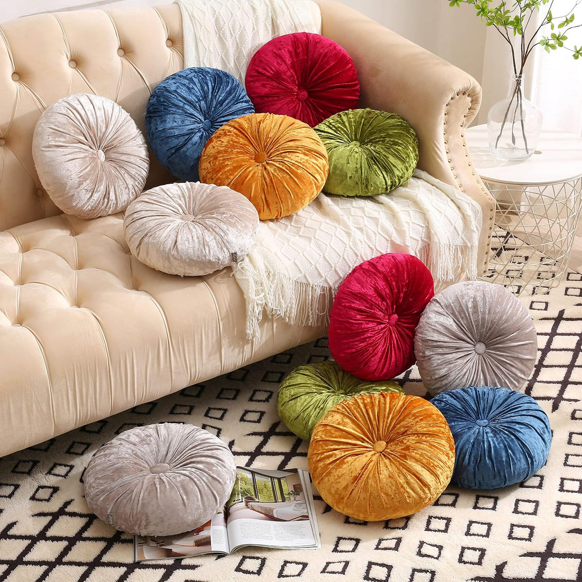 Velvet Pleated Round Floor Meditation Pillow