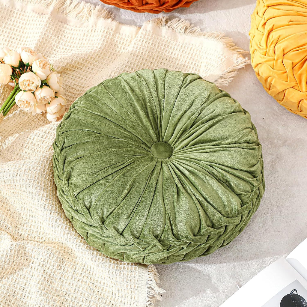 Pleated Velvet Round Decorative Throw Pillows