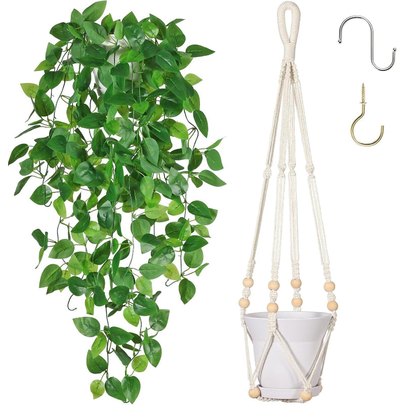 Boho Macrame Artificial Hanging Plant Decor