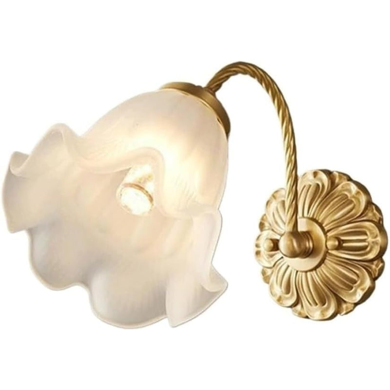 Vintage Brass Frosted‑Petal Glass Wall Sconce